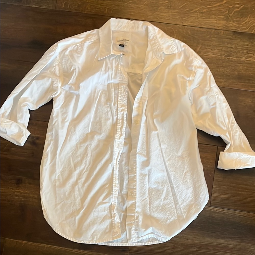 White Oversized Fit Button Down Shirt with Rolled Sleeves